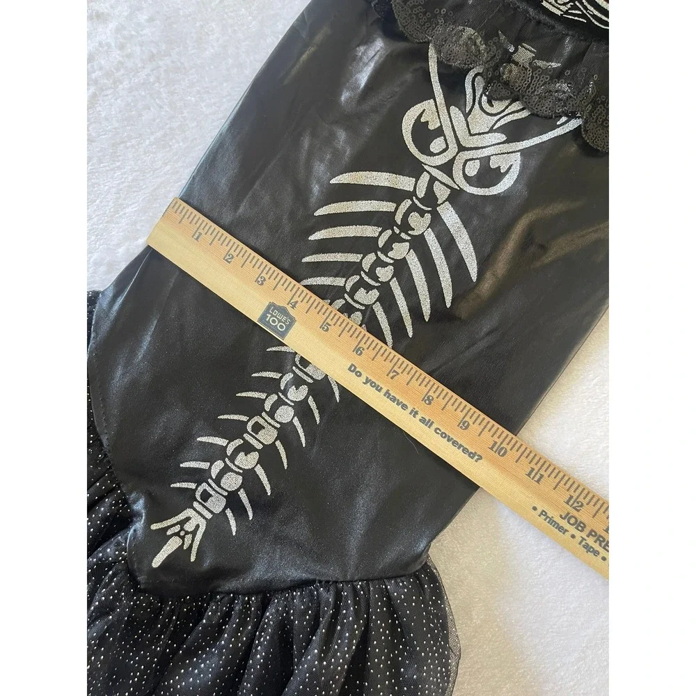 Skeleton Mermaid Halloween Costume Kids Size 100 4T Black Silver Glitter Gown
